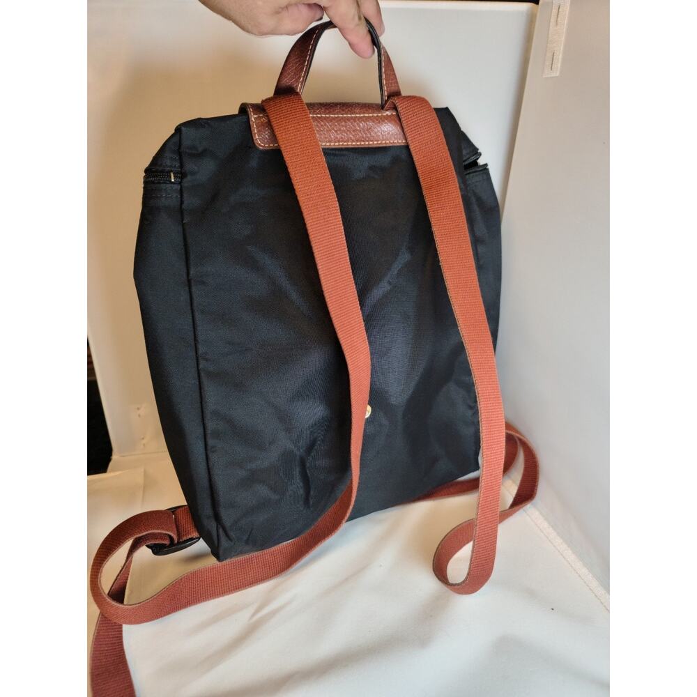 Longchamp Le Pliage Mini Backpack Black Nylon Black Leather Flap - Picture 2 of 7